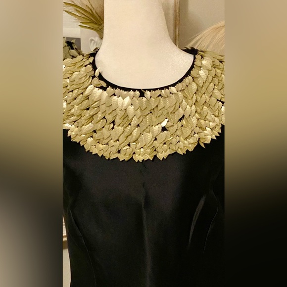 Chetta B Size Small Sexy Mini Black Gold Leaf Cocktail Wedding Guest Dress - Picture 4 of 9